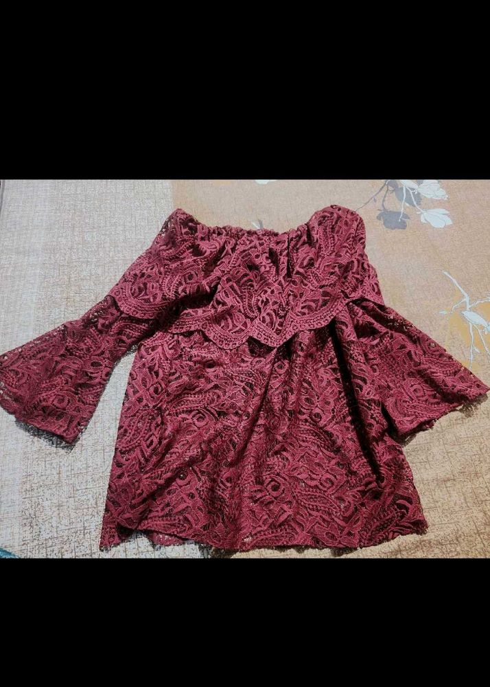 Burgundy Lace Off-Shoulder Top