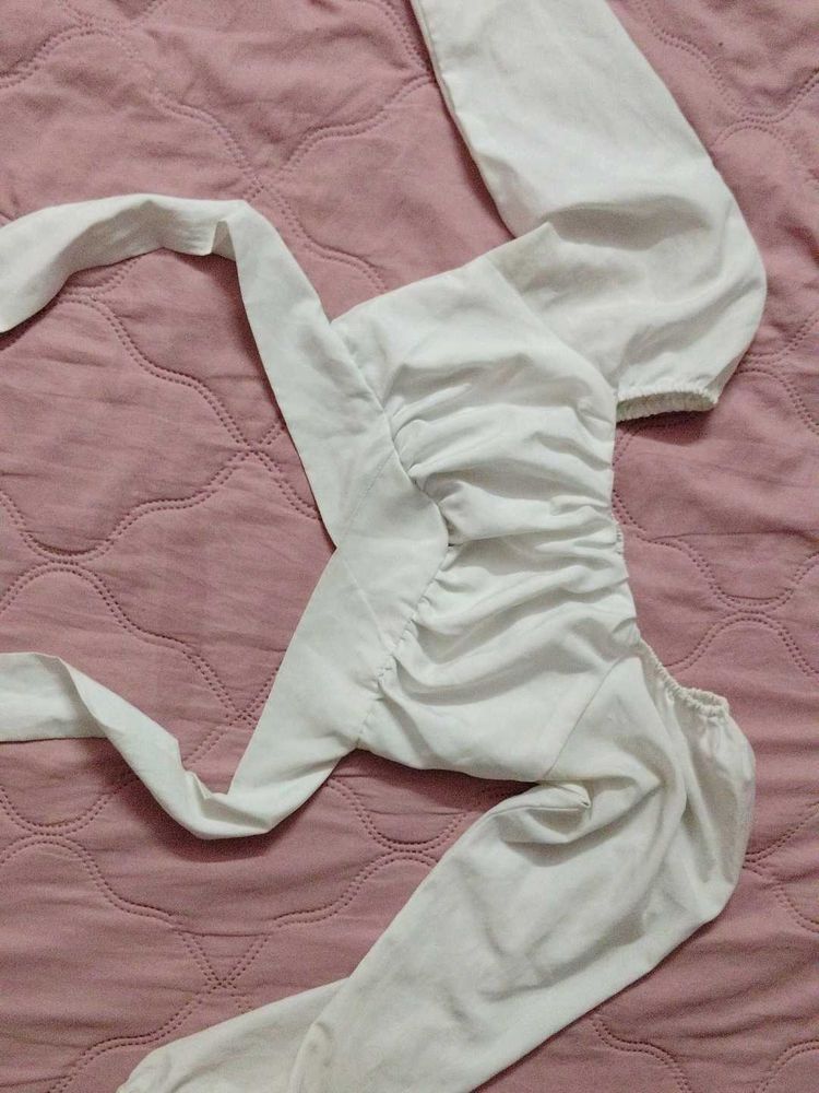 White Crop Top Bow Tie