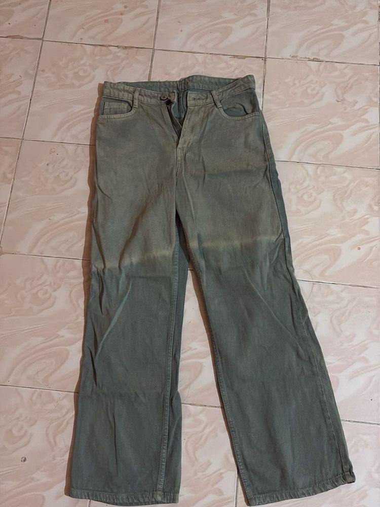Olive Green Wide Leg Jeans
