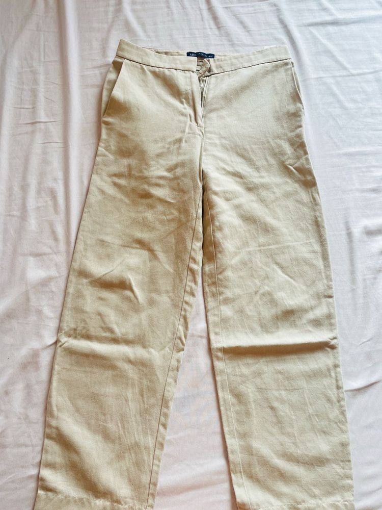 Beige Wide-Leg Cropped Pants