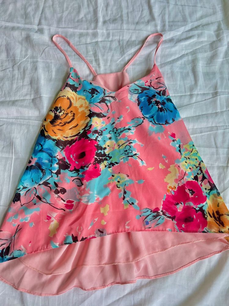 Pinky Color Sleeveless V Neck Crop Top