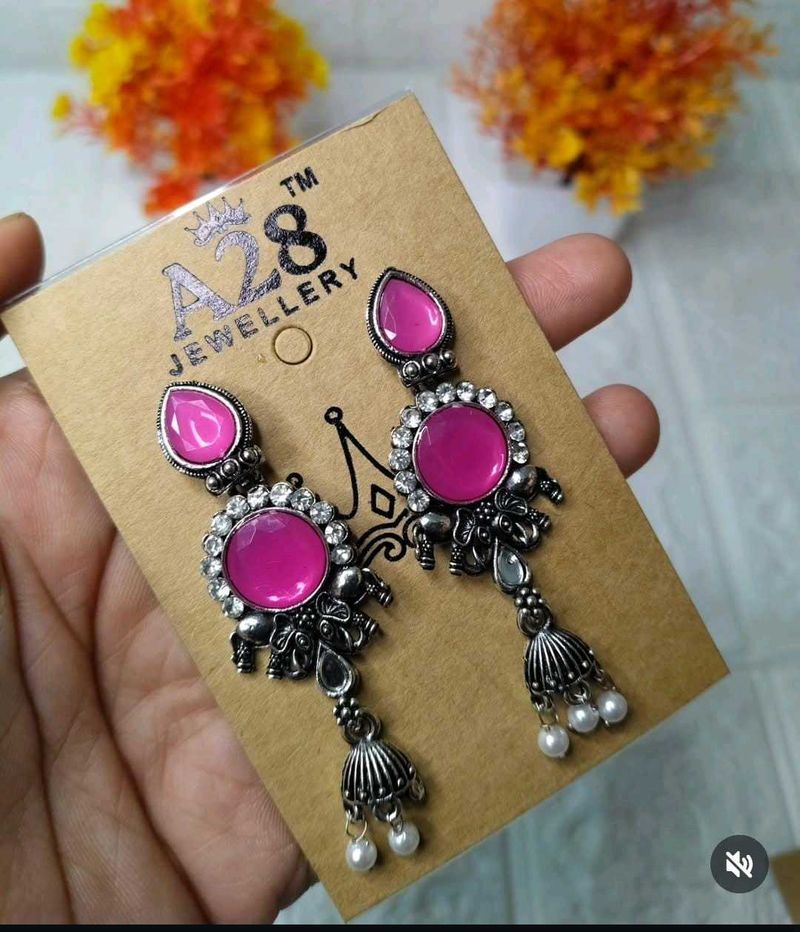 Pink Jhumka Earrings