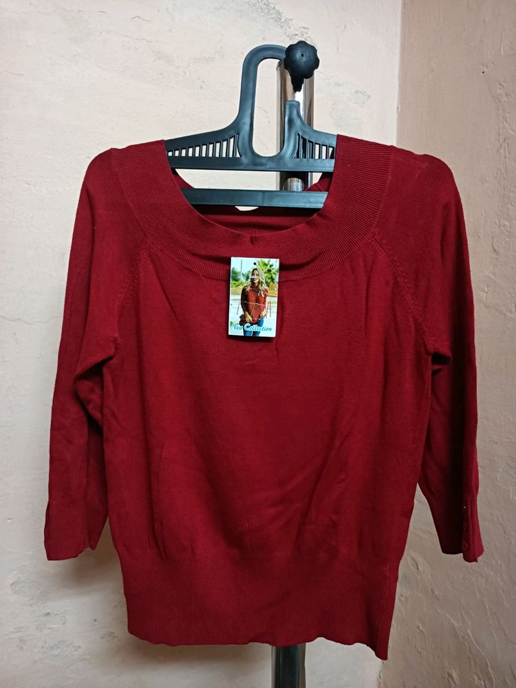 Red Boat Neck Sweater