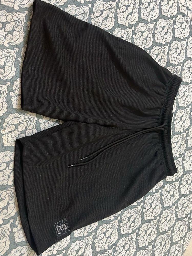 Black Textured Knit Shorts