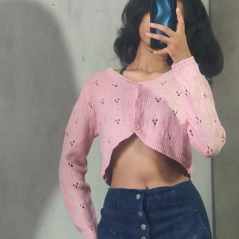 Cute Pink Cropped Cardigan