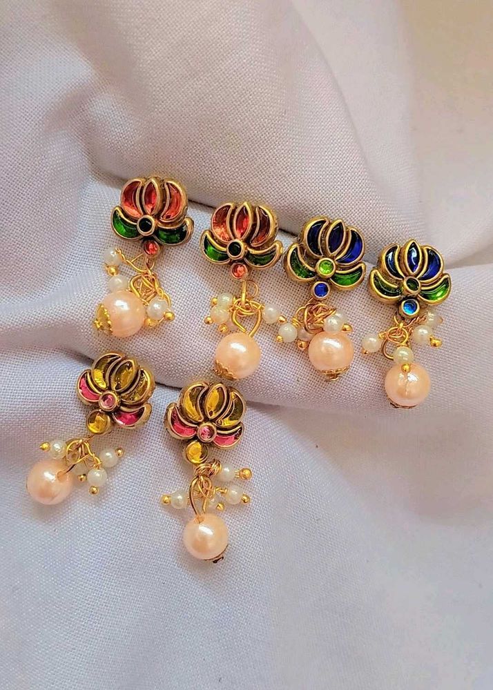 Lotus Pearl Drop Earrings (3sets)