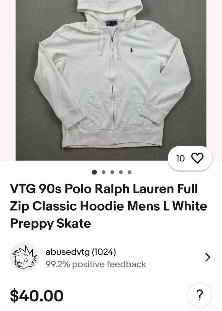 VTG 90s Polo Ralph Lauren White Hoodie