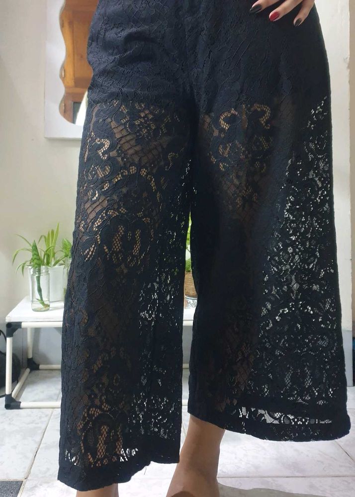 Black Lace Wide Leg Pants