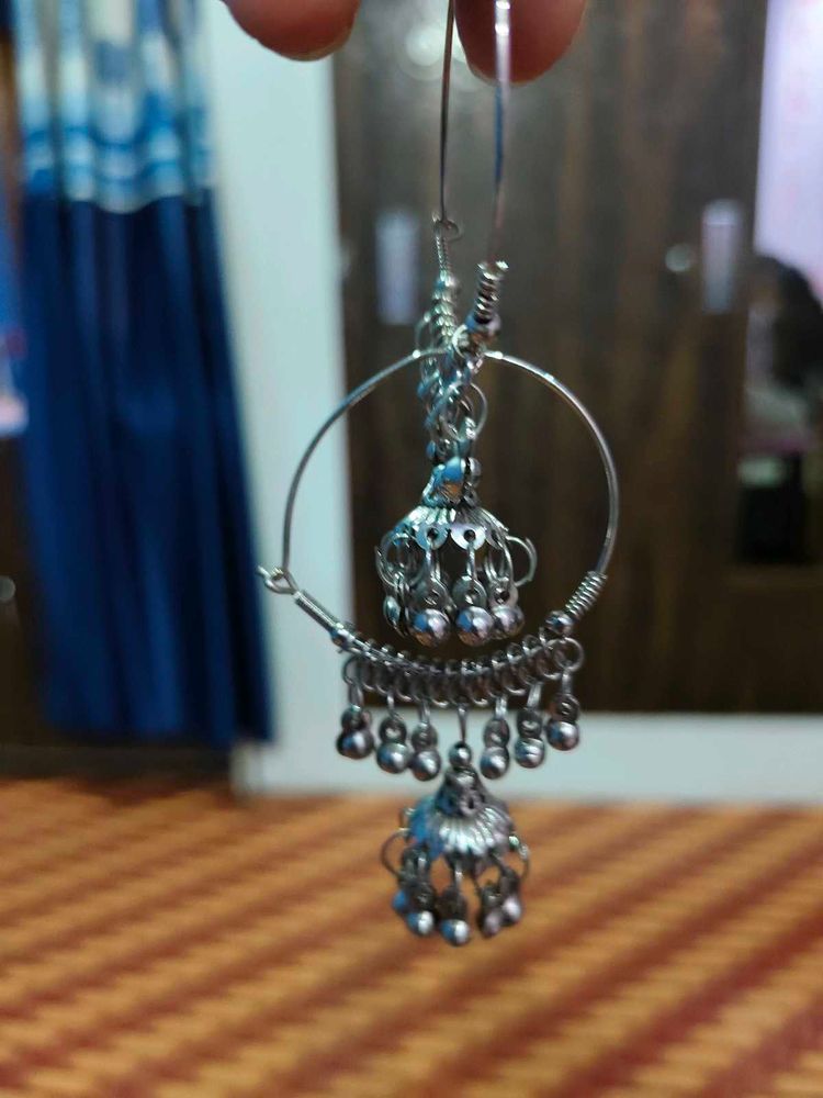 Silver Tone Jhumka Earrings