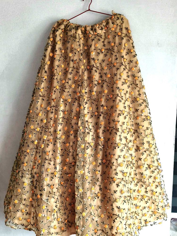Orange Colour Net Skirt And Top
