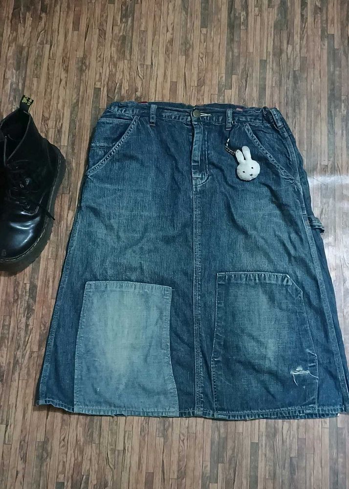 Y2K Vintage Denim Mid Length Skirt For Women