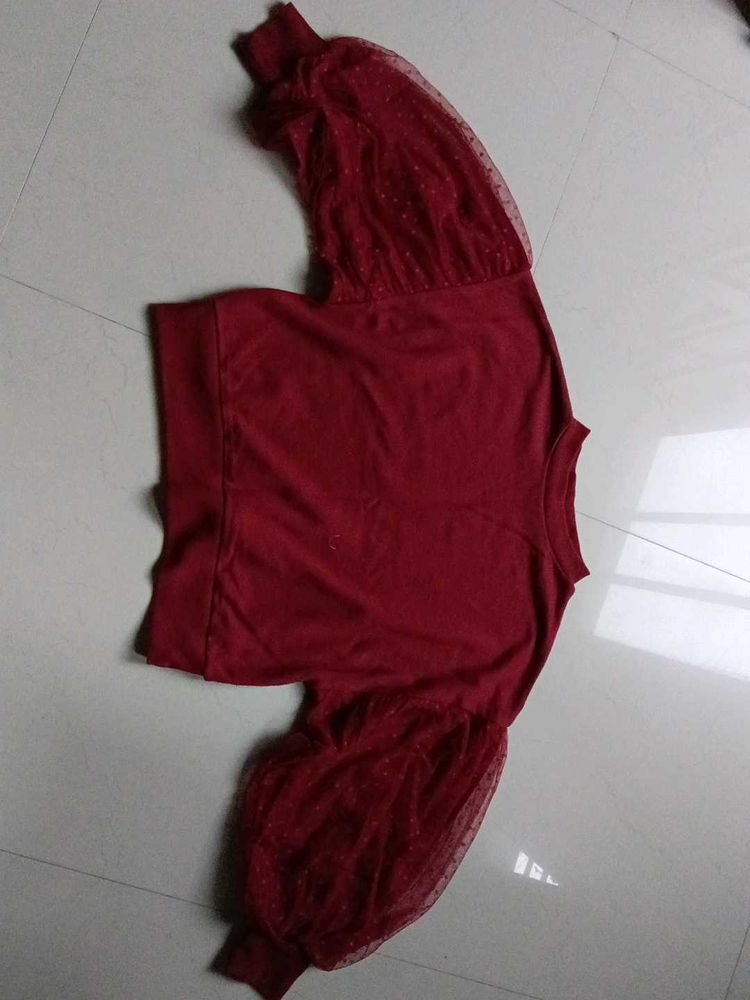 Maroon Top with Mesh Sleeves