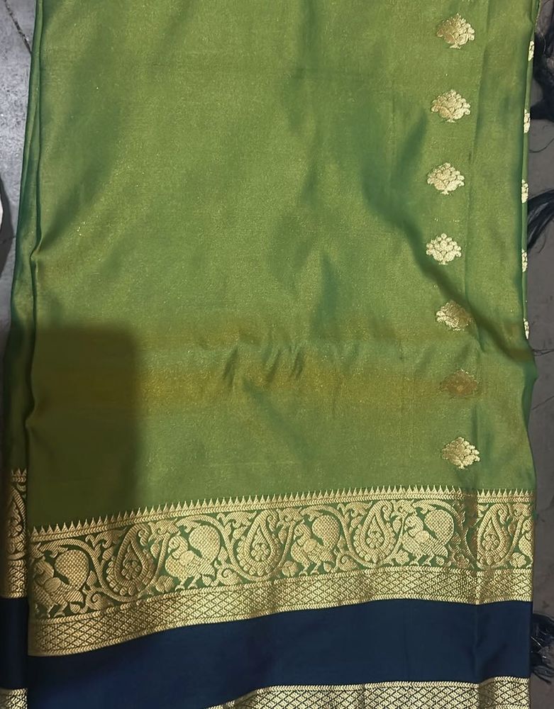 Royal Blue &amp; Emerald Green  Silk Saree wit