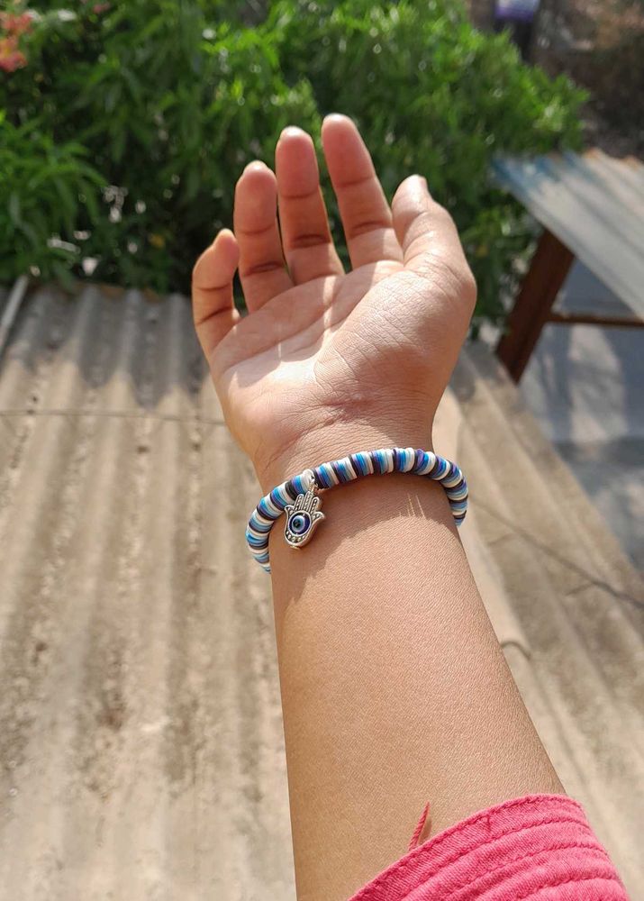 Blue Striped Evil Eye Charm Bracelet 🧿