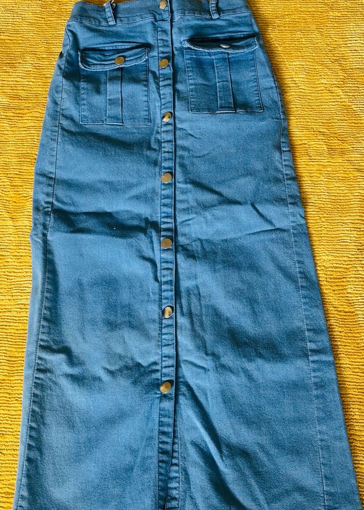 Denim Button-Down Maxi Skirt