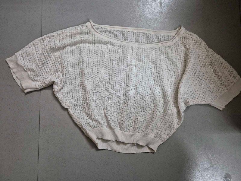 White Crochet Short Sleeve Top