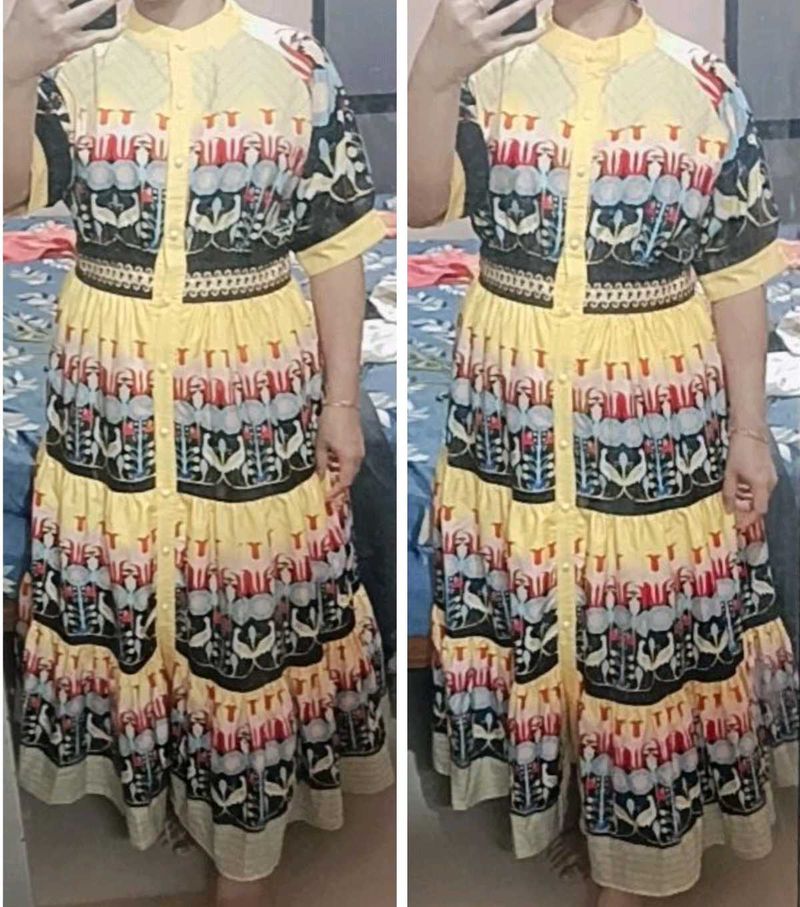 YELLOW PRINTED MAXI DRESS