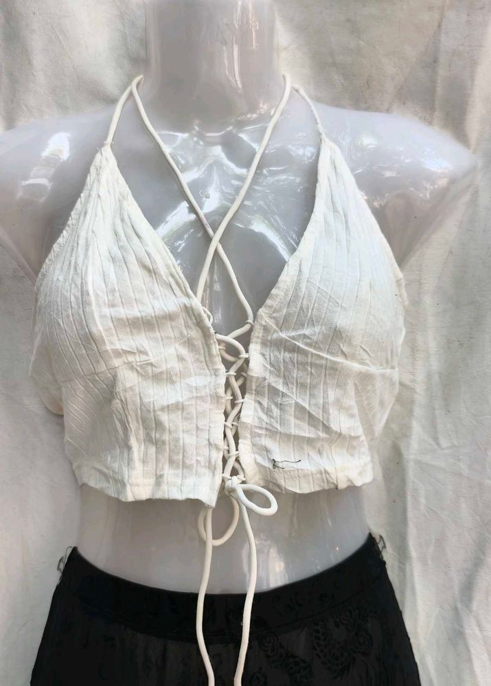 151511. White Lace-Up Halter Top