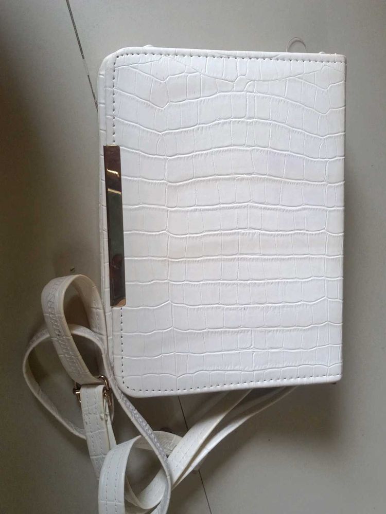 White Croc Embossed Crossbody Bag