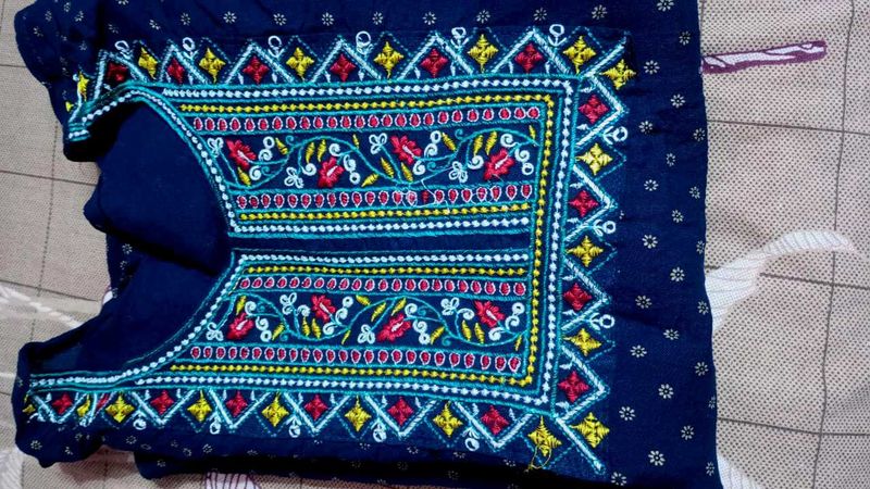 Embroidered Navy Blue Kurta