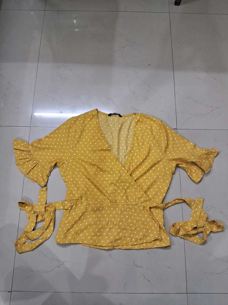Yellow Polka Dot Wrap Top