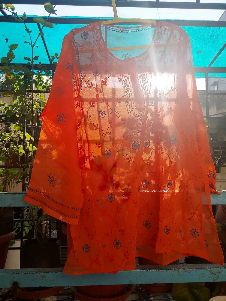Orange Embroidered Kurta
