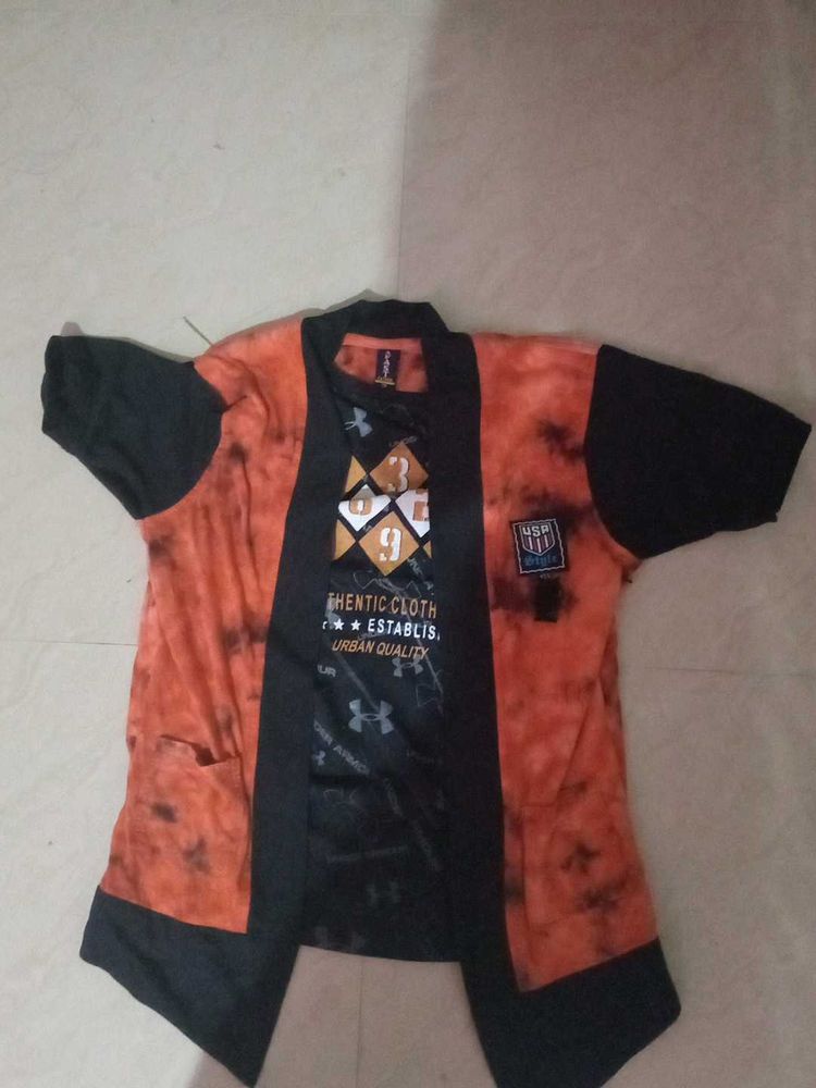 Orange &amp; Black Graphic Print Shirt