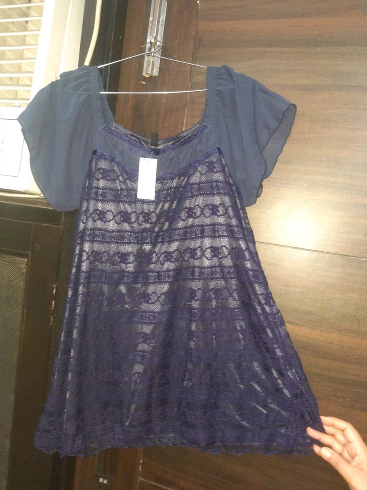 Navy Lace Top