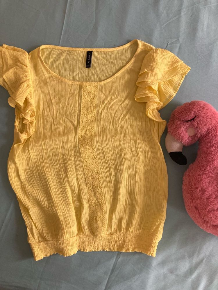 Yellow Ruffle Sleeve Top