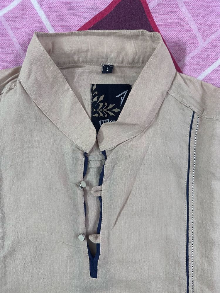 Beige Linen Kurta
