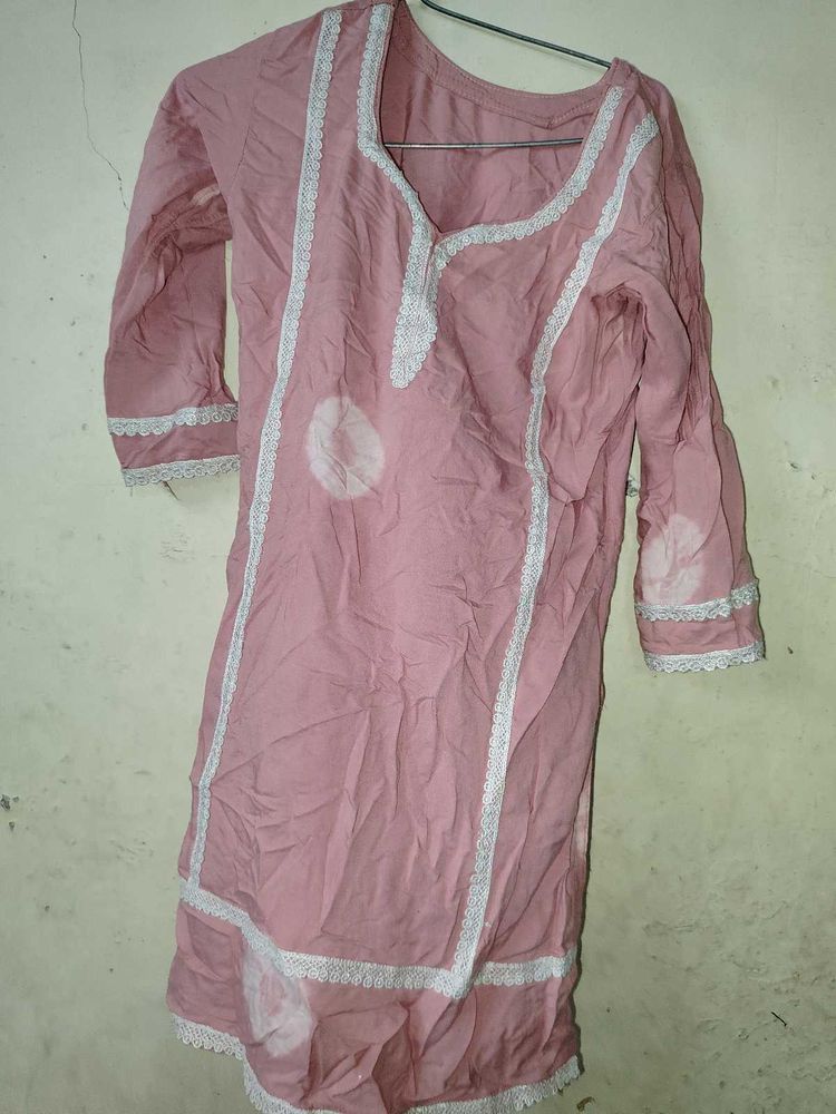 Pink Lace Trim Kurti