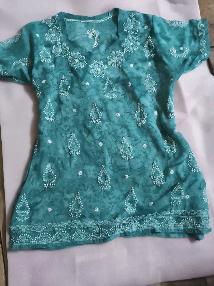 Beautiful Sea Green Short Kurti Light For Summers