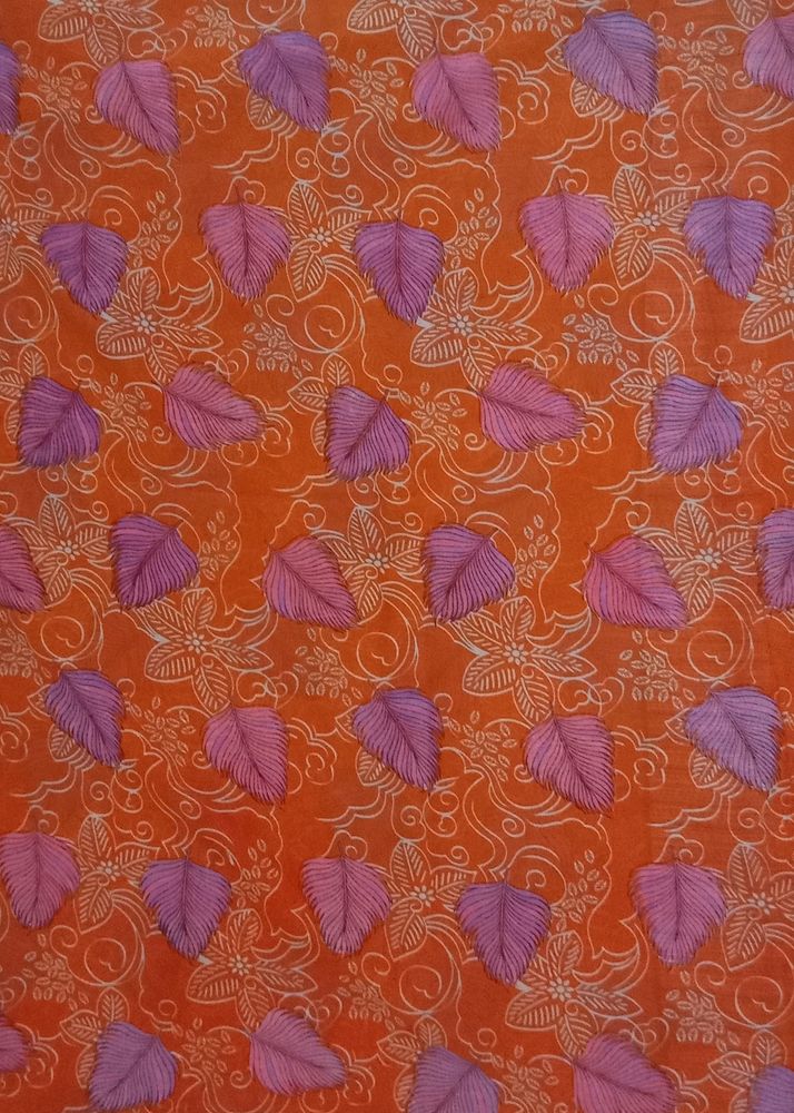 Casual Orange Saree With Pretty Prints And Light Weight Used Just 1/2 Times, So Fall And Pico Is Done.