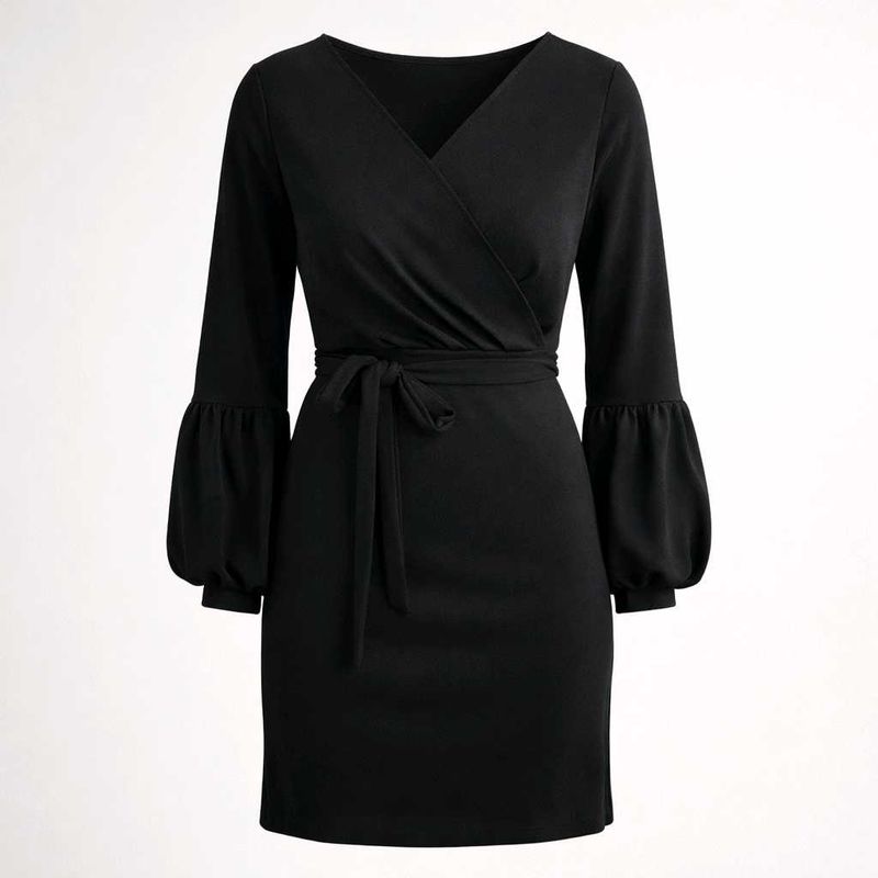 Chic Black Wrap Dress with tie knot🖤