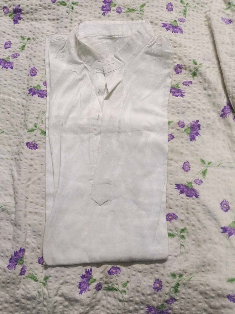 White Cotton Full Sleeves Kurta