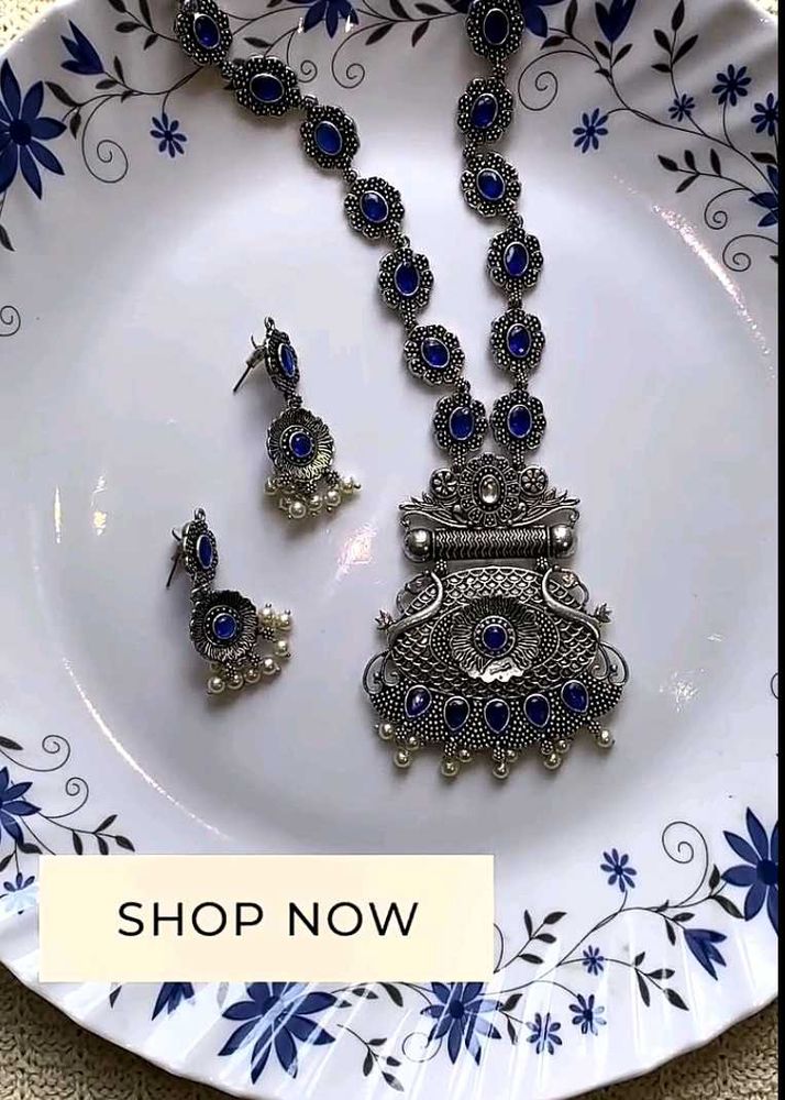 Oxidized Necklace and Earrings Set