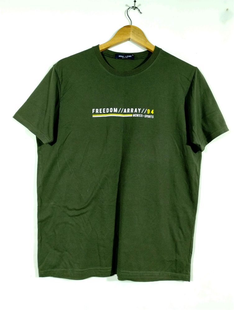 Array Jeans Dark Green Printed Round Neck T-Shirt (Men&#39;s)