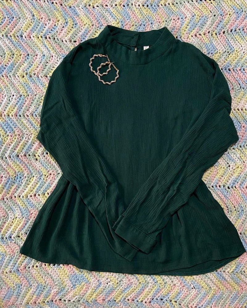 Emerald Green Mandarin Collar Blouse