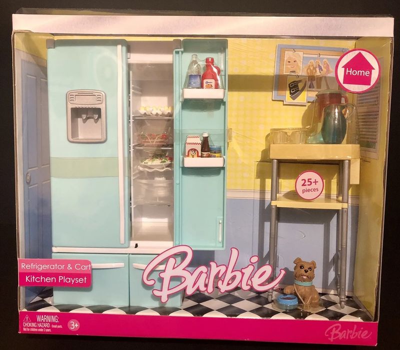 2006 Barbie Doll Fridge &amp; Cart Kitchen Playset