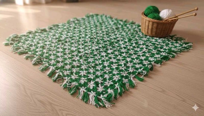 Crocheted Throw Blanket Hexagonal  3.2ft