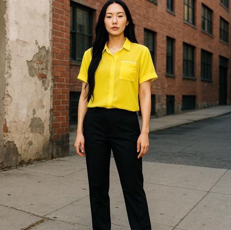 Yello Chiffon Button Down Top