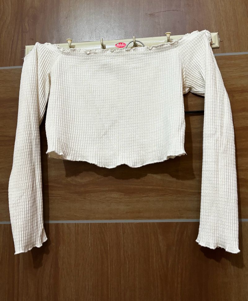 Full Sleeve Off Shoulder Cute Crop Top