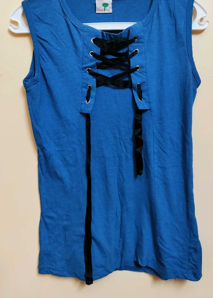 Blue Sleeveless Casual Top