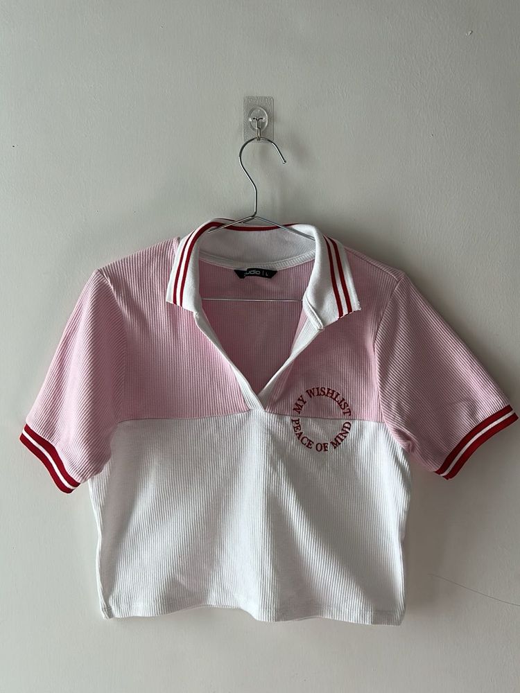 Cute Pink &amp; White Crop Top