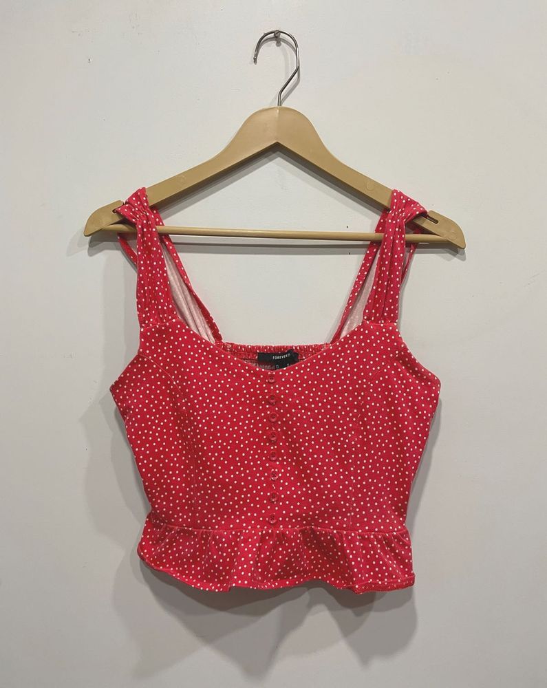 Red polka dot crop top