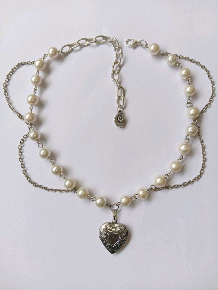 Pinteresty Pearls Heart Locket Necklace 𐙚 ♡
