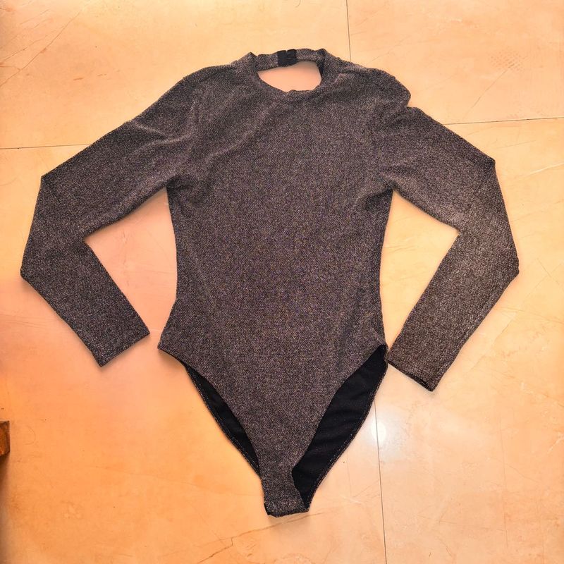 Shimmery Long Sleeve Backless Bodysuit