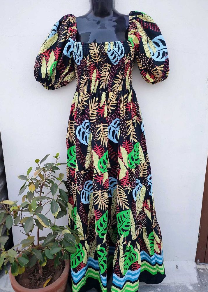 Leaf Print Maxi Dress