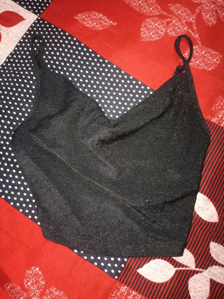 Shiny Black Party Wear Crop Top