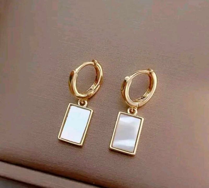Gold &amp; Mother of Pearl Rectangle Drop Earrings